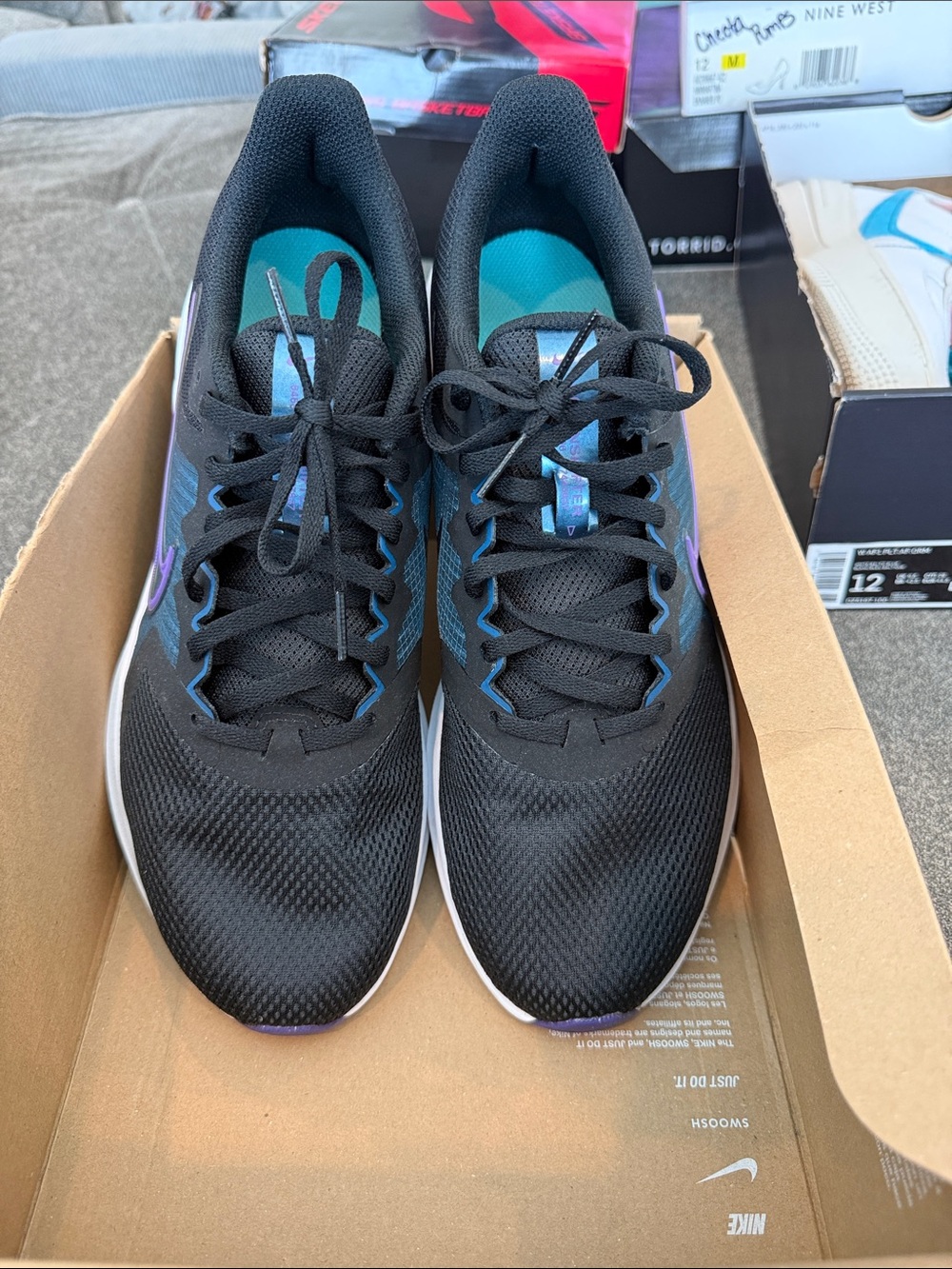 Nike Women's Black with Teal and Purple Running Sneakers